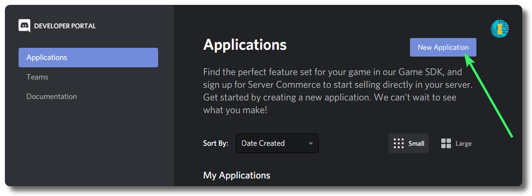 New Application in Discord Portal